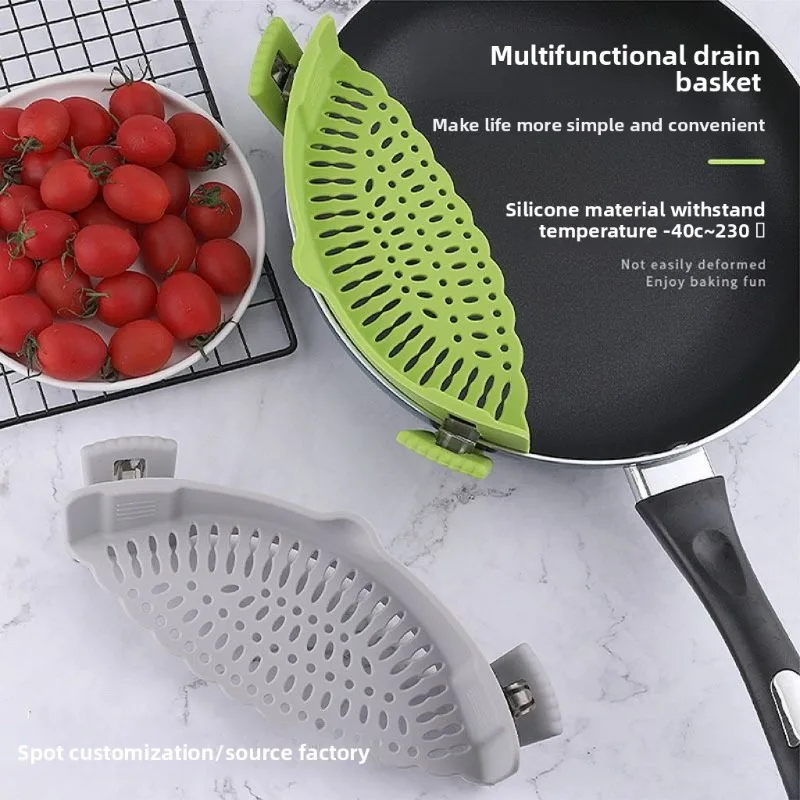 Silicone drain device with creative noodle and vegetable pouring filter, anti spill and leak baffle drain device
