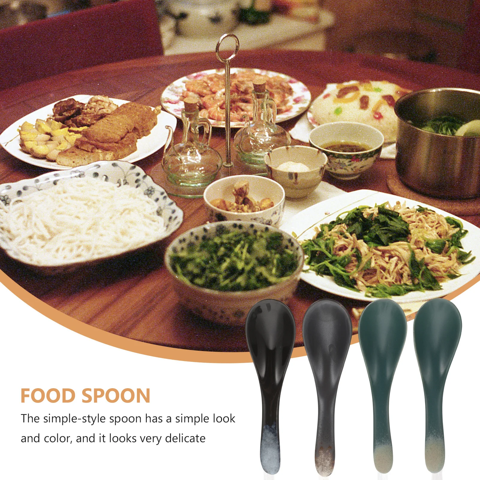 

4Pcs Ceramic Food Spoon Small Soup Spoon Marble Pattern Handheld Lightweight Smooth Surface for Dining and Picnic