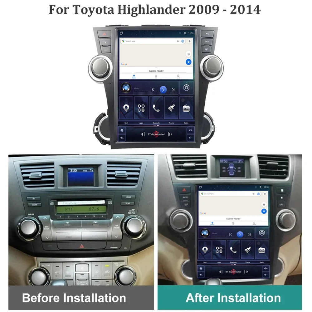 9.7 '' For Toyota Highlander 2009 - 2014 Car Radio Android 13 Auto Wireless Carplay 4G WIFI Multimedia Video Player Navigation