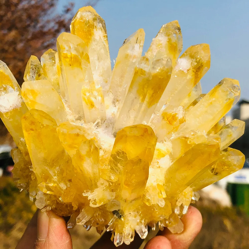 Natural Yellow Tibetan Quartz Crystal Cluster Specimen, Beatiful Healing