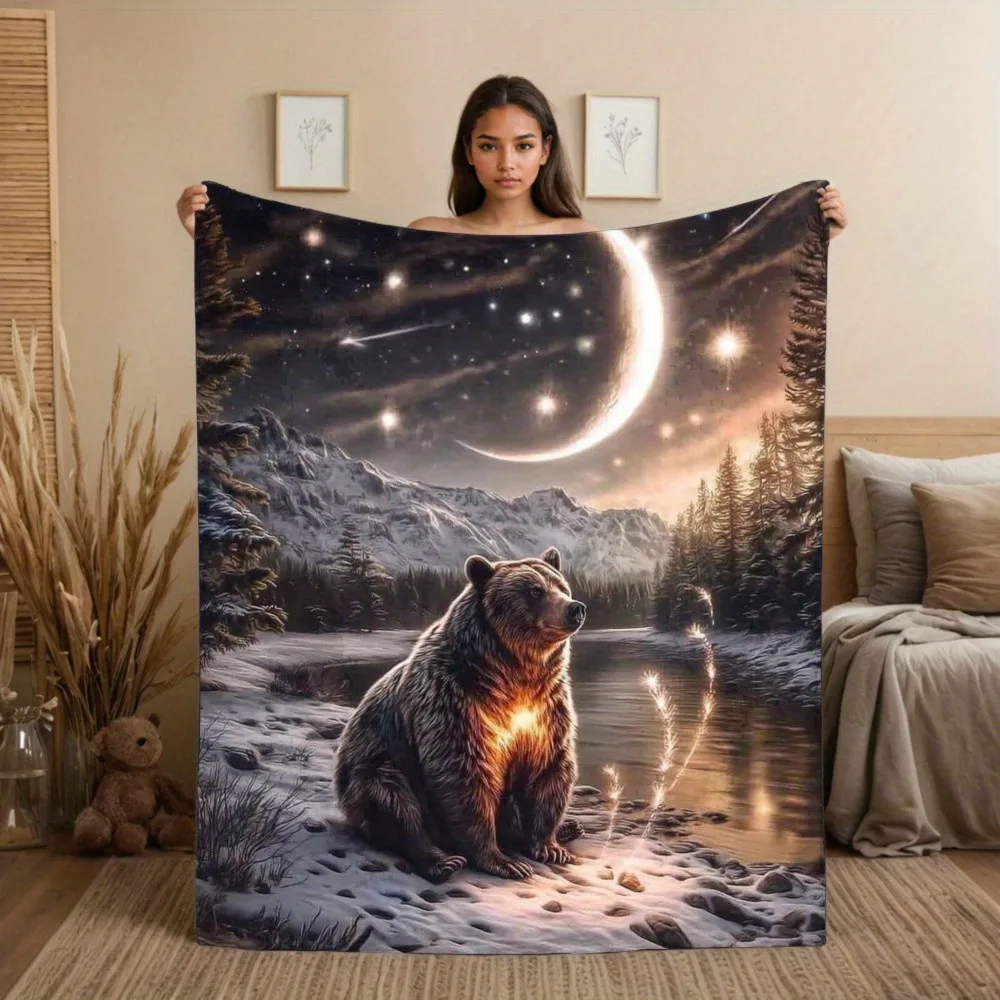 

Moonlit Mountain Blanket - Soft Flannel Scenic Nature Home Decor Throw