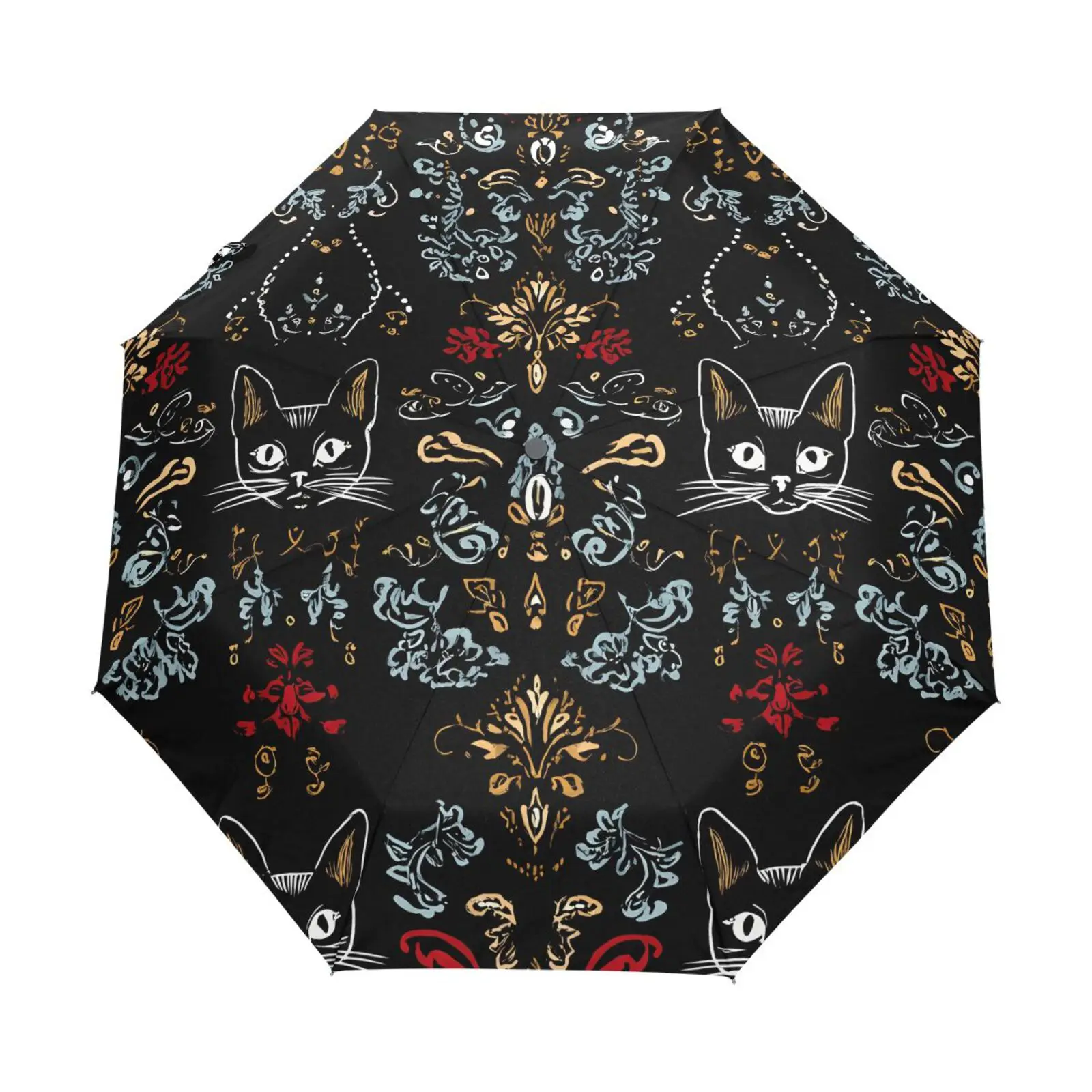 

Портативный автоматический зонт с мультяшным котом, маленький свежий виниловый зонт, маслостойкий, ветрозащитный, солнцезащитный, складной, автоматический, ветрозащитный
