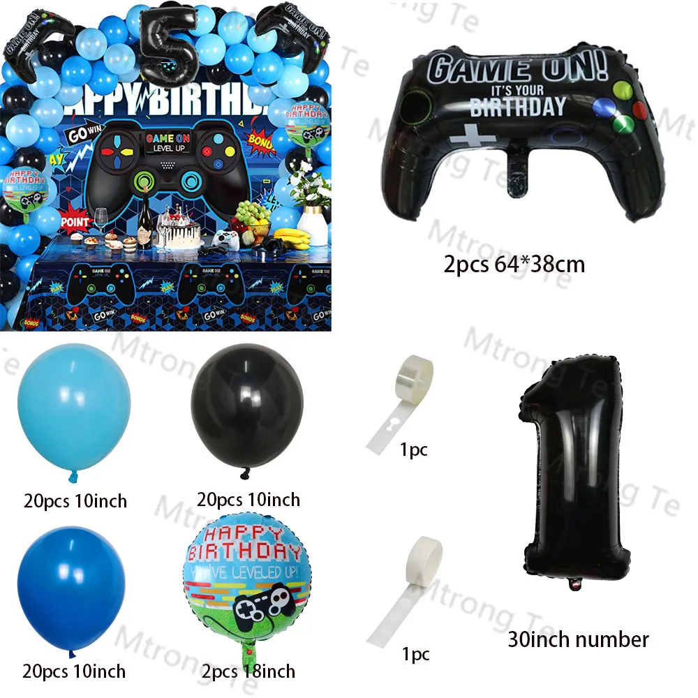 67pcs Number Balloons Black Gamepad Boy Game On Foil Balloon Birthday Party Decorations Kids Toy Match Props Gaming Balloon Gift