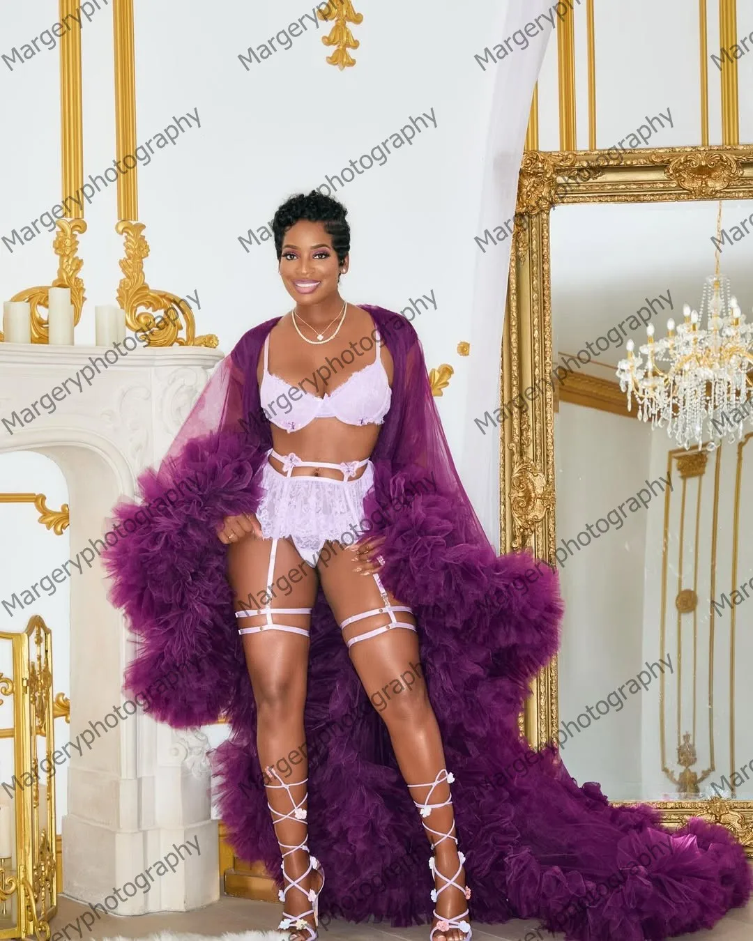 Elegante babados tule vestido de maternidade ver através de mangas alargamento malha feminino ocasião especial vestidos de festa longo robe vestido de baile