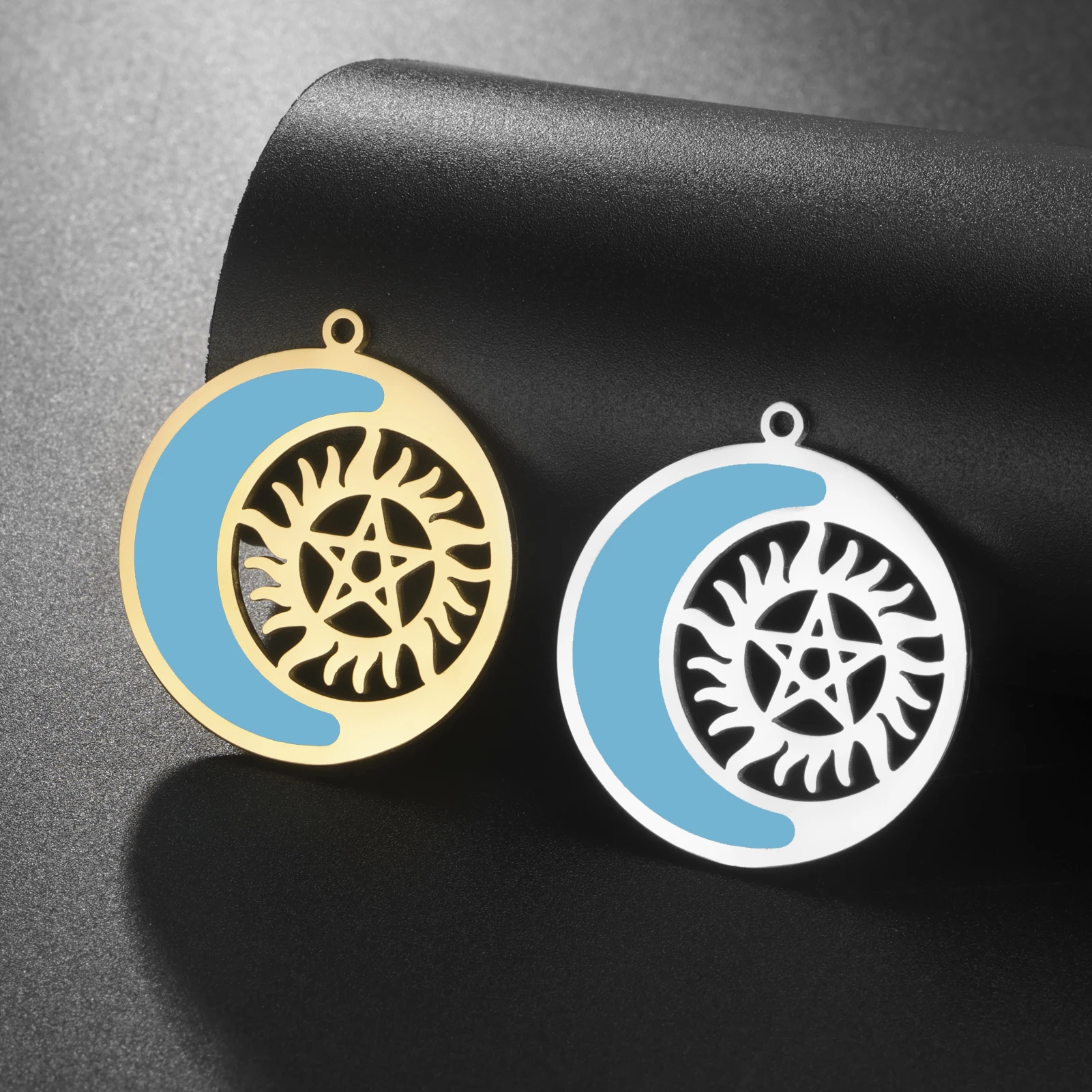 

5PCS Sky blue sun moon pendant for DIY jewelry making
