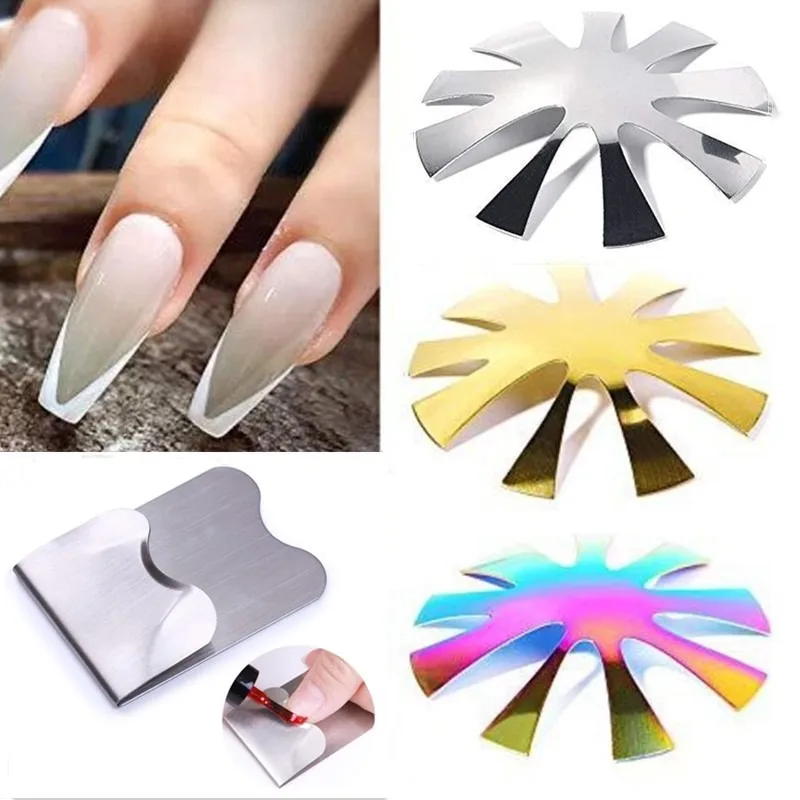 Nail Cutter Plate French Style V-Shape Stainless Steel 1pc French Nail Art Edge Trimmer Cut U Shape Manicure Tools For Nails #（*