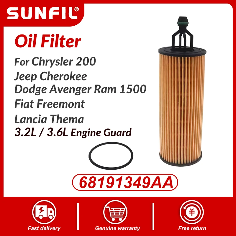 Oil Filter 68191349AA For Chrysler 200 Jeep Cherokee Dodge Avenger Ram 1500 Fiat Freemont Lancia Thema 3.2L / 3.6L Engine Guard