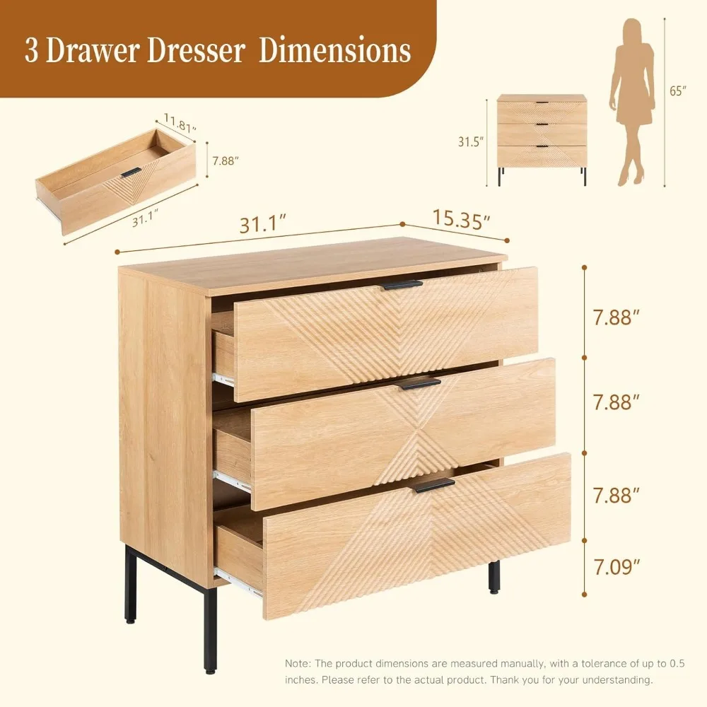 خزانة خشبية صغيرة ذات 3 أدراج، خزانة ملابس لغرفة النوم، خزانة ملابس تقليدية ذات أدراج، خزانة مخددة