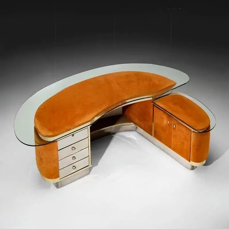 Light luxury corner desk, computer desk, study villa modern high-end tempered glass writing desk, boss desk