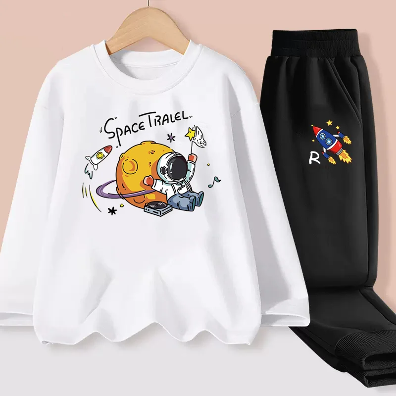 Aimi Lakana Childrens Long Sleeve Shirt +Pants Baby Boys Astronaut Set Spring Cotton T-shirt Spaceman Clothing