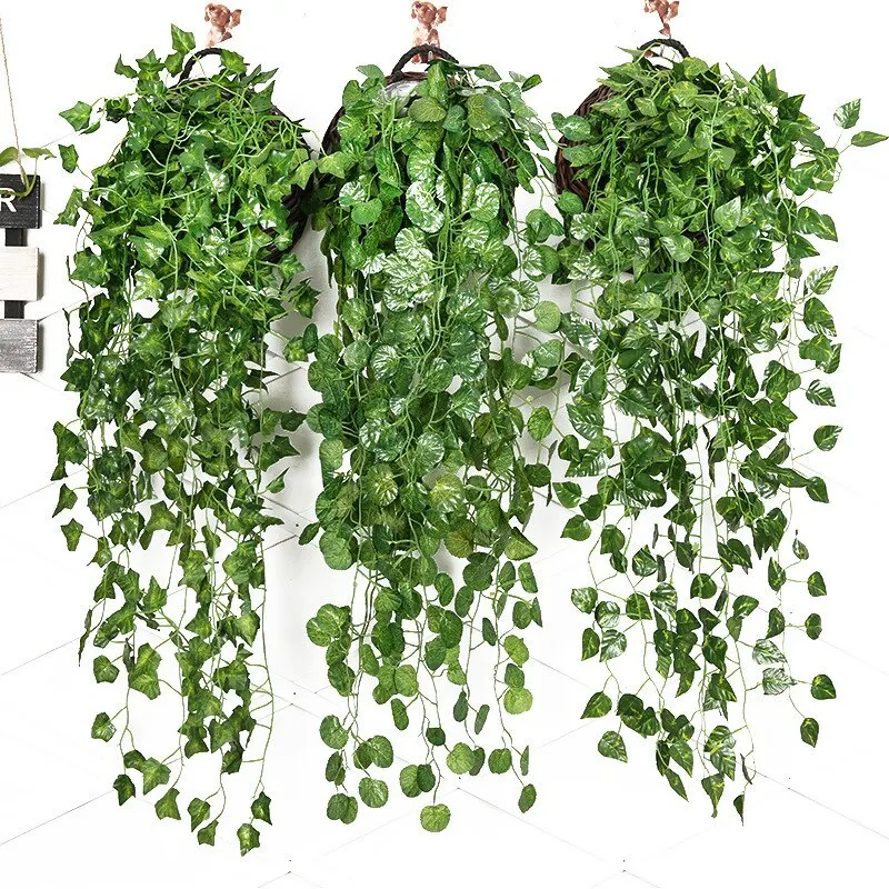 Simulation Indoor Wall Hanging Green Plant Wall Decoration Fake Flowers Rattan Simulation Plant Green Leaves Begonia Gro Plantas