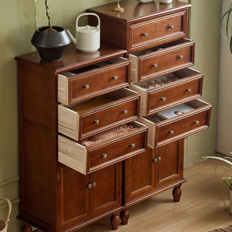 American retro solid wood chest cabinet household bedroom multi-layer drawer locker small simple chest of drawers