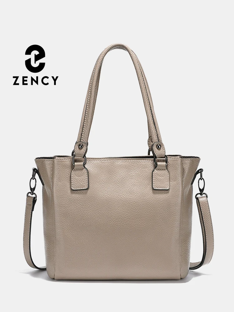 Zency Luxury Designer Women Genuine Leather Bucket Shoulder Bags Multi Zipper Pockets Casual Handbags Crossbody Purses Totes