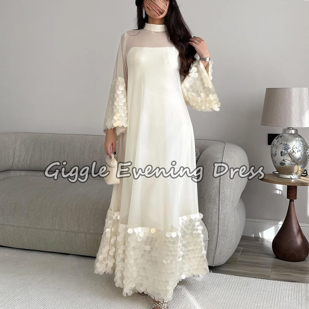 Sequin A-Line Evening Dress High Collar Floor-Length