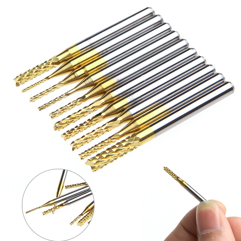 10 ชิ้น 1/8 0.8-3.175 มิลลิเมตร PCB เจาะ บิตแกะสลักตัดโรตารี End Mill ชุด