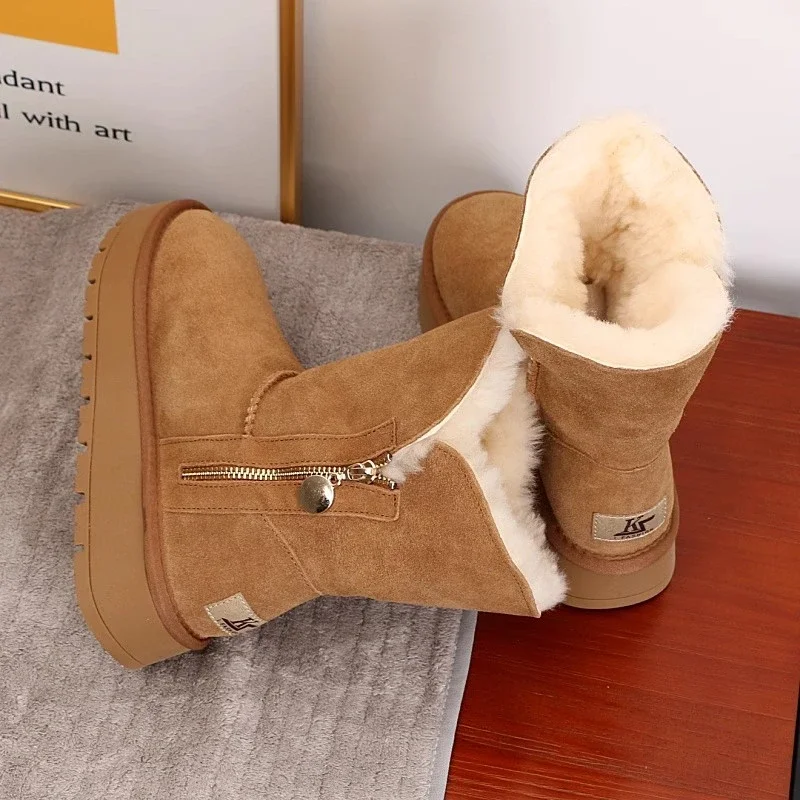 

Winter Women Short Plush Warm Snow Boots Casual Shoes New Suede Fur Chelsea Ankle Boots Flats Platform Ladies Shoes Botas