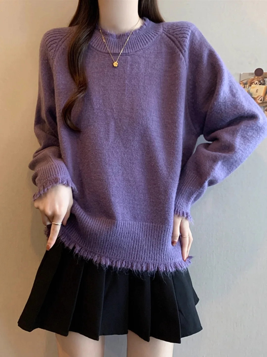 

Женский свободный вязаный свитер с бахромой, осенне-зимняя новинка, мягкий, приятный к телу базовый слой, с длинными рукавами, круглым вырезом, топ