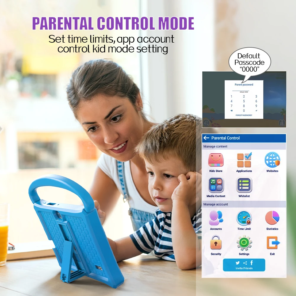 Tablet Android 13, tablet per bambini da 7 pollici, processore quad-core, 4 GB (espansione 2G-memoria) RAM+32 GB ROM, con contr parentale