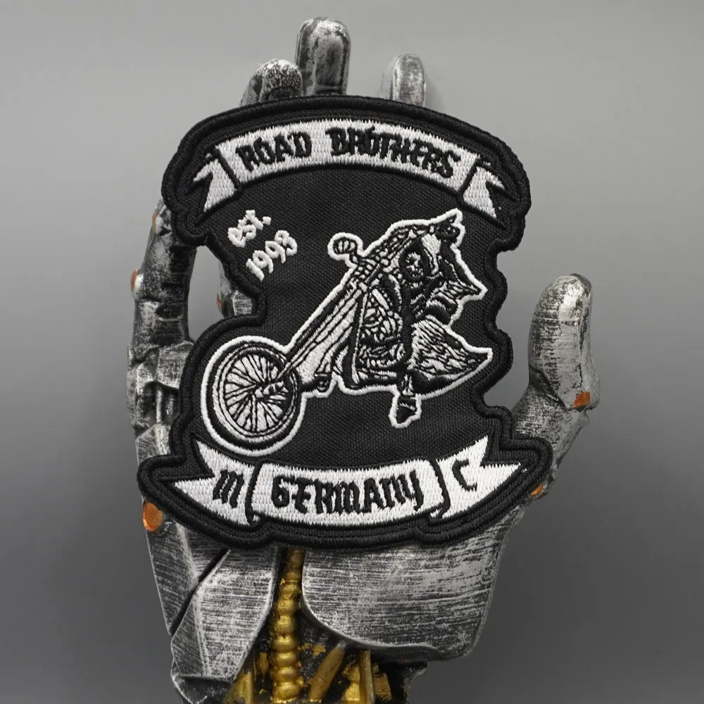 Road Brother Bestickter Aufnäher, Applikation zum Aufnähen, Punk-Biker-Band-Rock-Kleidungsetiketten, Klettverschluss oder zum Aufbügeln, anpassbar – Detail 1