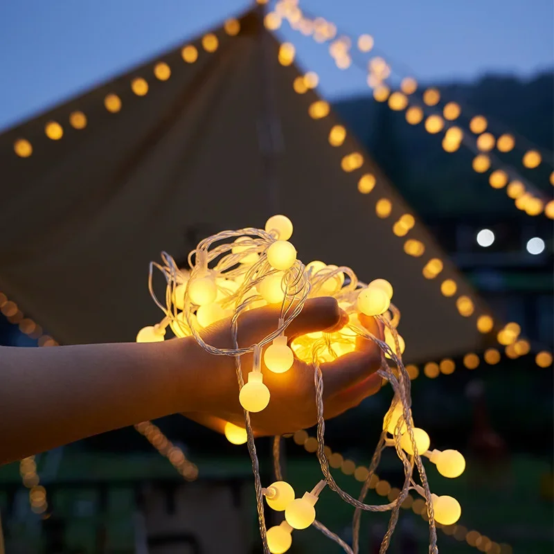 Guirnalda de luces LED con bola de alimentación de 10M y 220V, guirnalda de luces para exteriores, luces de hadas para jardín y boda, decoración navideña