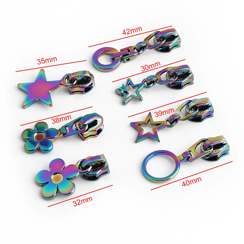 Rainbow Flower,Star,O Shape 5# Nylon Metal Zipper Slider For Replacement Bags Garment Backpack Zippers Puller Head Accessories