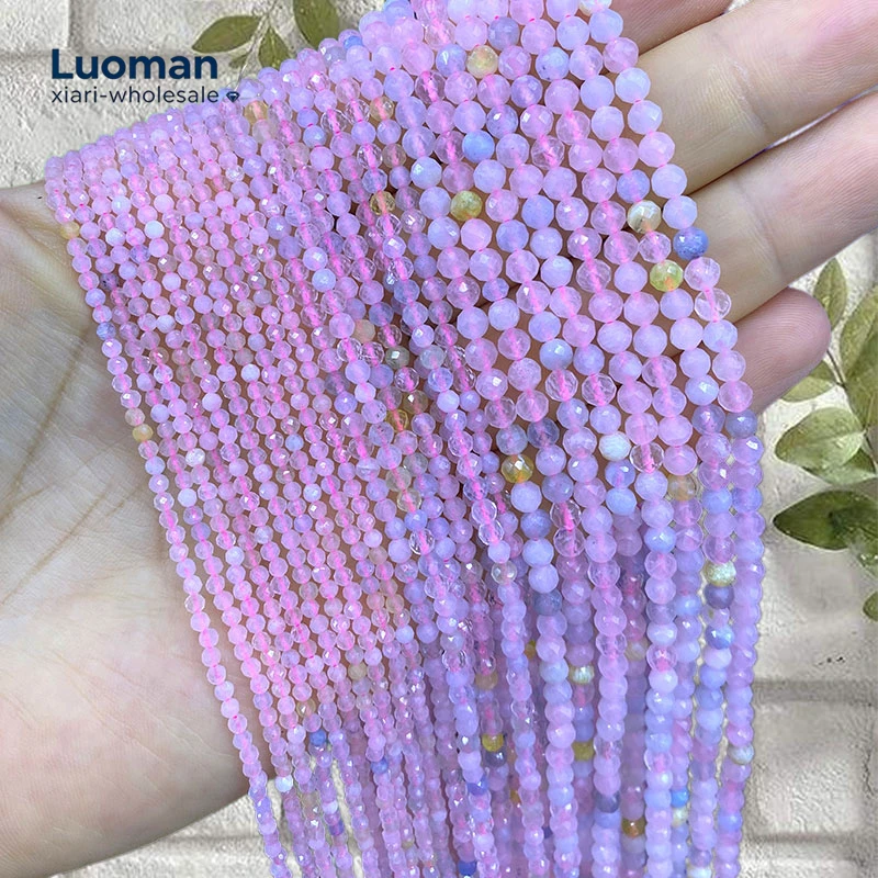 Wholesale 2 3 4MM Natural Stone Faceted Gem AA Morganite Round Spacer Beads for Jewelry Making Diy Bracelet Charms Accessories