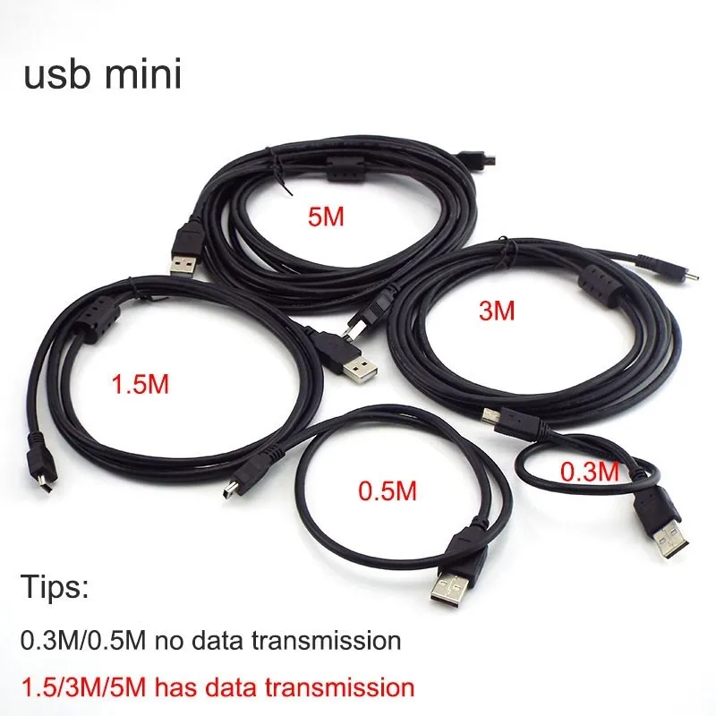 0.3m/0.5m/1m/3m/5m Mini USB Data Charging Cable Cord 5pin USB T-port Extension Cables Computer MP3/MP4 Adapter Connector B4