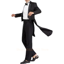 Mens Tuxedo Tailcoat Formal Dress Suits Swallow Tail Coat Black Male Jacket and Pants Party Wedding Dance Magic Performance