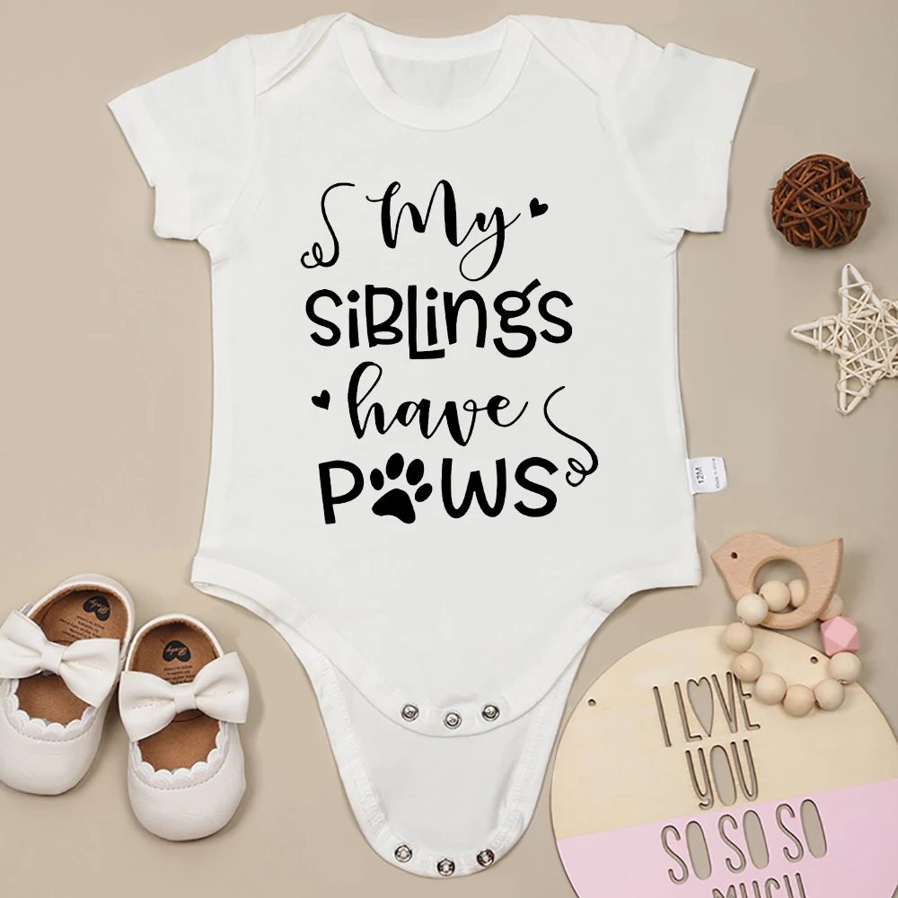 

Aesthetic Cute Baby Girl Clothes Cotton Onesies “My Siblings Have Paws” Funny Print European Trend Toddler Boy Bodysuit Dropship