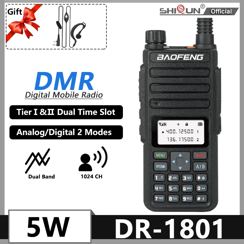 DR-1801 Walkie Talkie Baofeng DMR Two Way Radio Dual Band Tier I Tier II Dual Time Slot Uhf Digital Poste Radio Voiturericetras