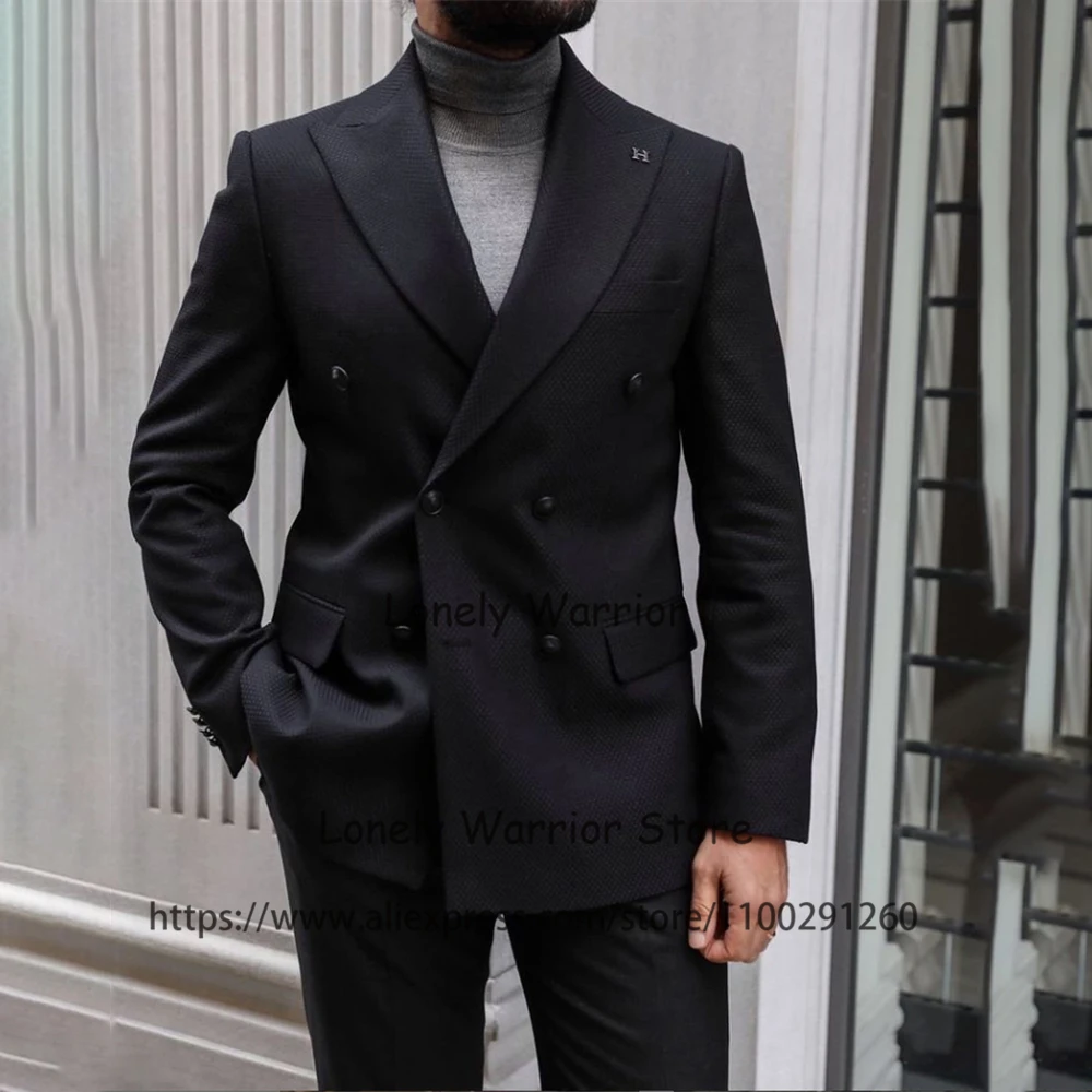 

Fashion Black Mens Suits Double Breasted Formal Business Blazer Slim Fit Banquet Tuxedo 2 Piece Set Terno Masculino Jacket Pants