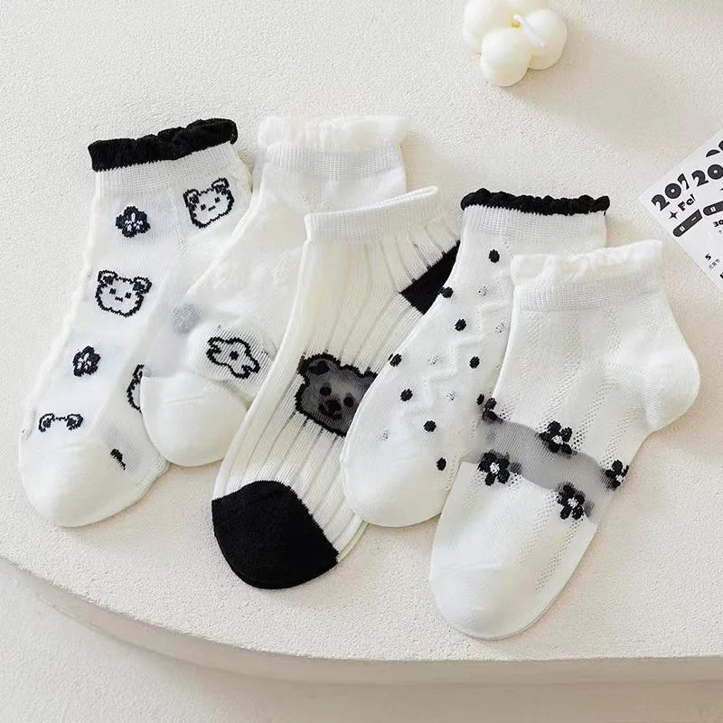 Girl's socks Lolita summer glass fiber thin style summer children's short socks white lace princess socks cotton wholesale
