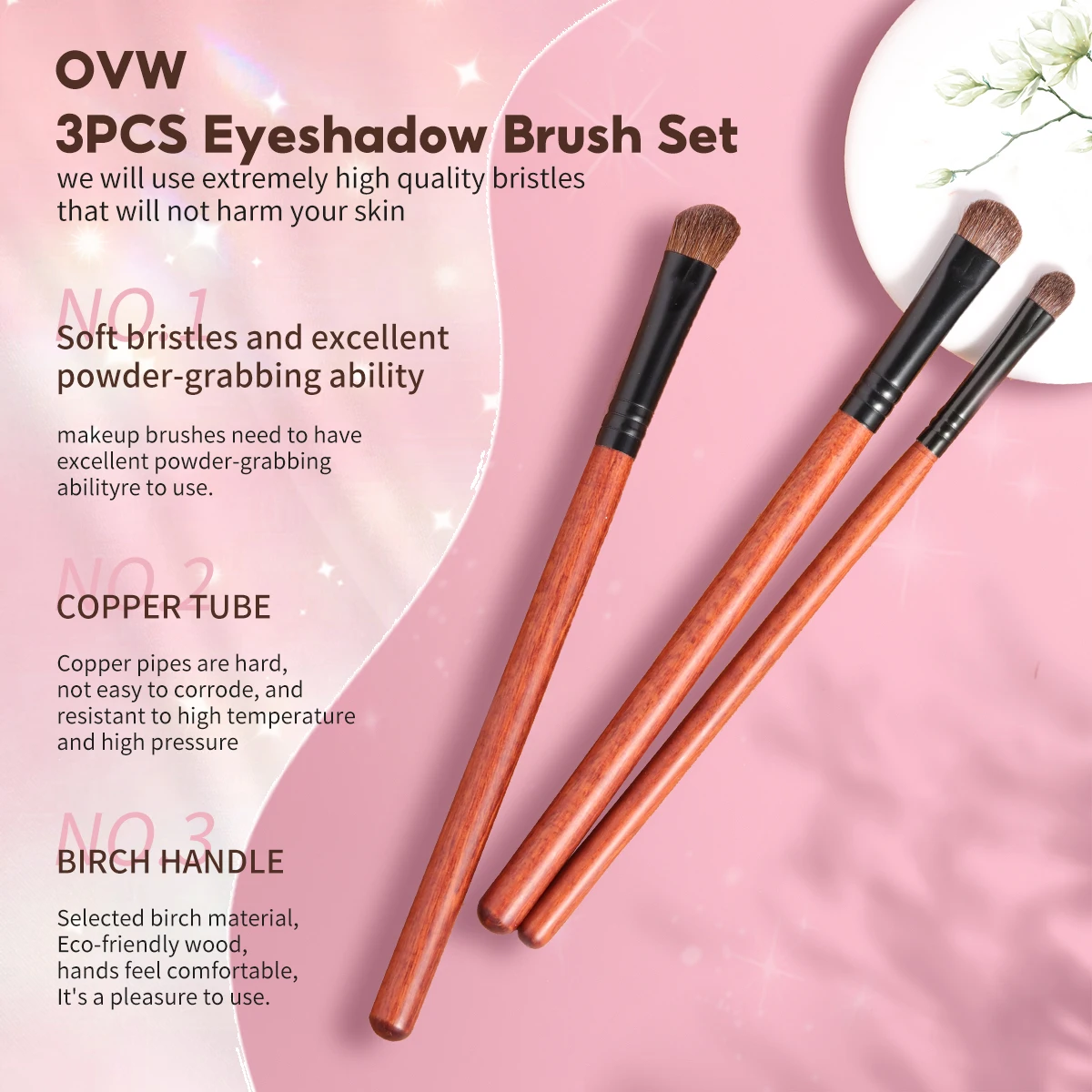 OVW 3PCS Horse Hair Eyeshadow Makeup Brush Set