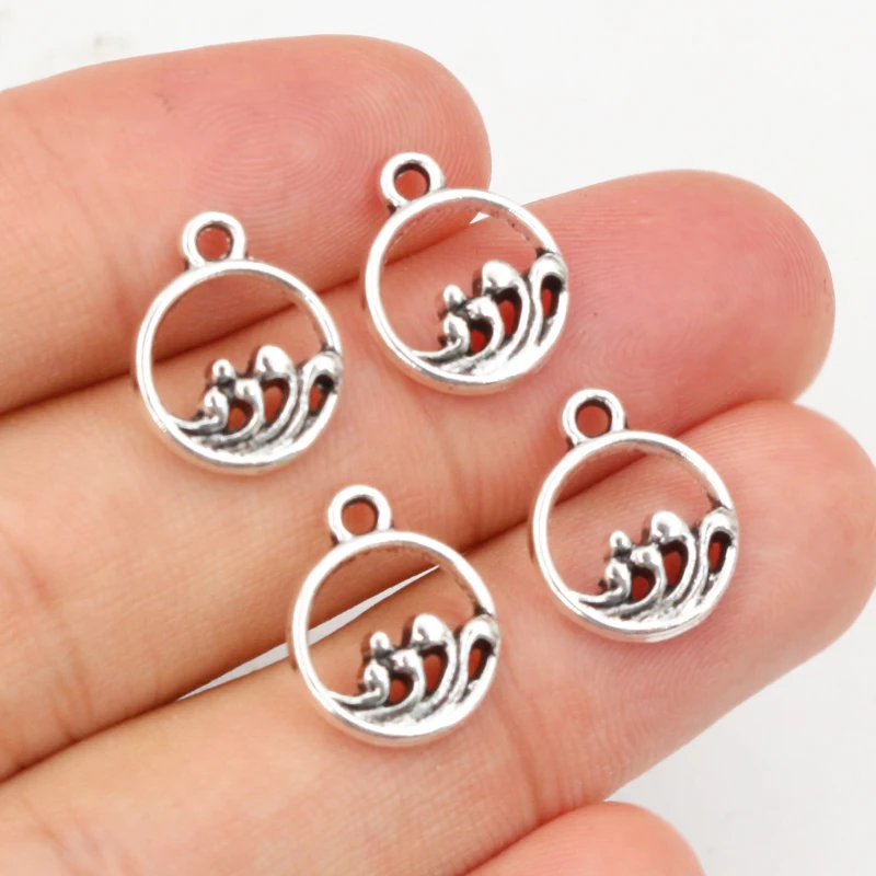 40pcs Antique Silver Plated Water Wave Charms for DIY