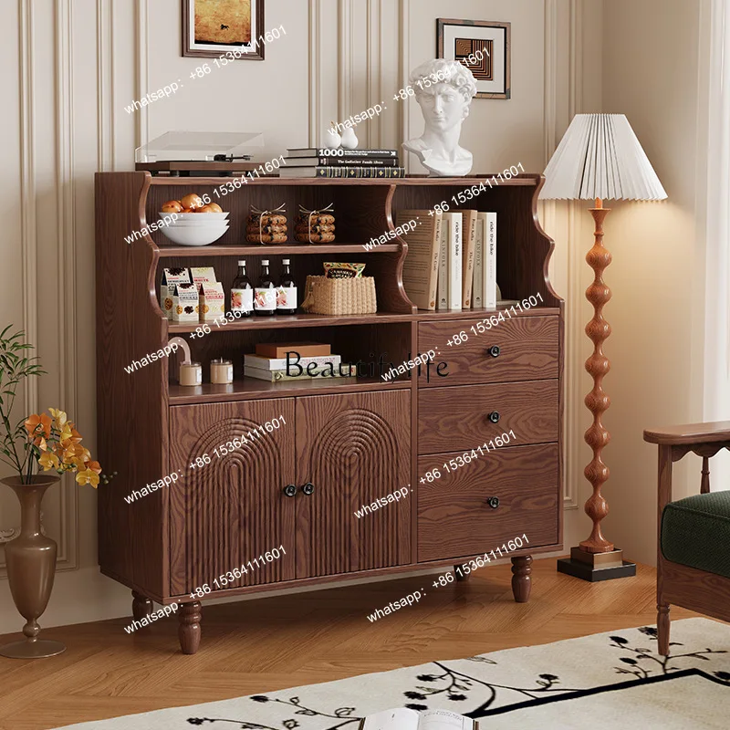Medieval style all-solid wood dining side cabinet, living room entrance, household integrated retro locker against the wall
