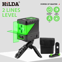 HILDA 2 Lines Laser Levels with Tripod and Carrying Bag High-Precision Green Beam Professional Laser Level Tool