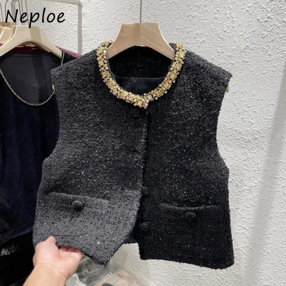 Neploe elegante celebridad pequeña fragancia nueva Veste Femme Tweed sin mangas Vintage chaleco Casual reducción de edad Tops literarios de moda