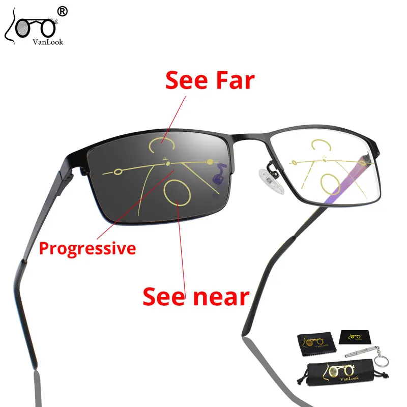 

Photochromic Progressive Multifocal Reading Glasses Men Women Anti Blue Ray For Computer Work Metal Eyewear Frame Chameleon UV