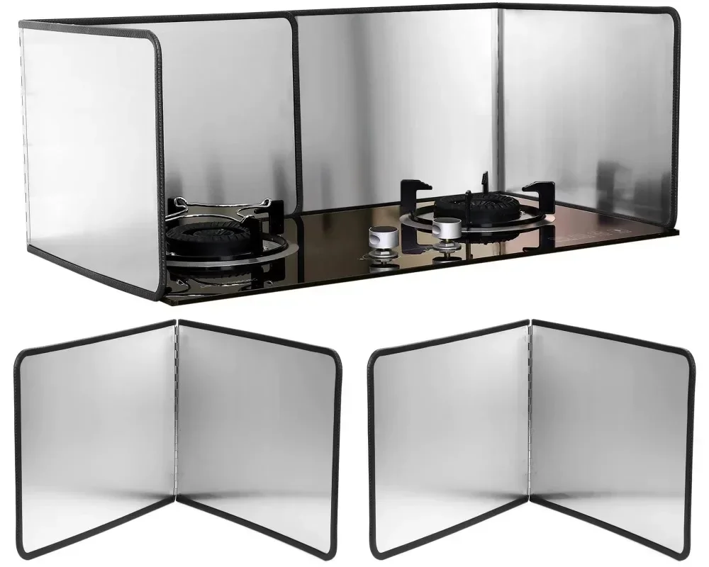 

Kitchen Anti Oil Splatter Shield Guard Anti-Splash Block 2-Sided Stainless Steel Splatter Heat Insulation Oil Gas Stove Baffle