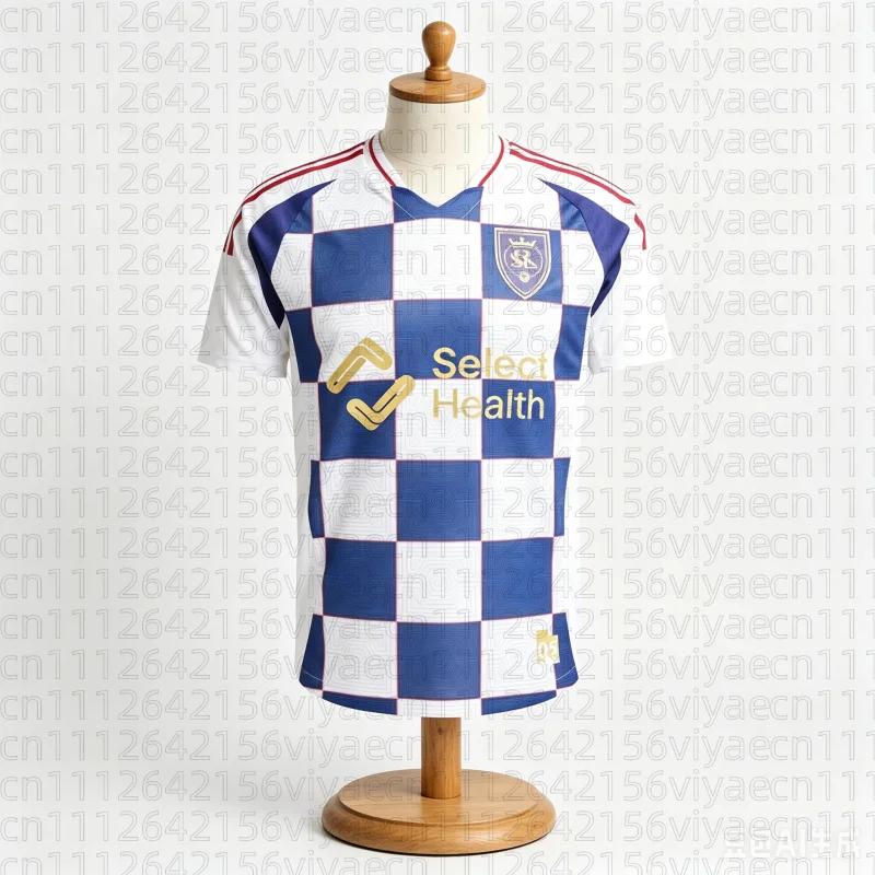 

Real Salt Lake 2025_26 Away Soccer Jersey MLS Men's Football Shirt Fan Version Blue White Checkerboard Pattern Family Kids Tees