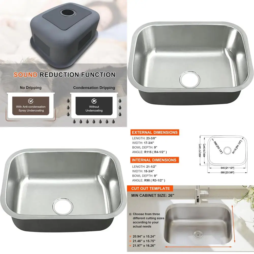 

Мойка из нержавеющей стали с нижним креплением, 23 дюйма, одинарная чаша, 18-й класс толщины, матовый никель, изогнутый дизайн