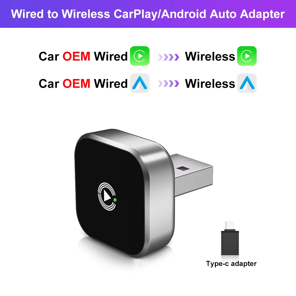 FLIXIVI Car Play Auto Wireless CarPlay Android Auto Adapter Plug and Play for VW Toyota Nissan Honda Ford Benz Wired To Wireless