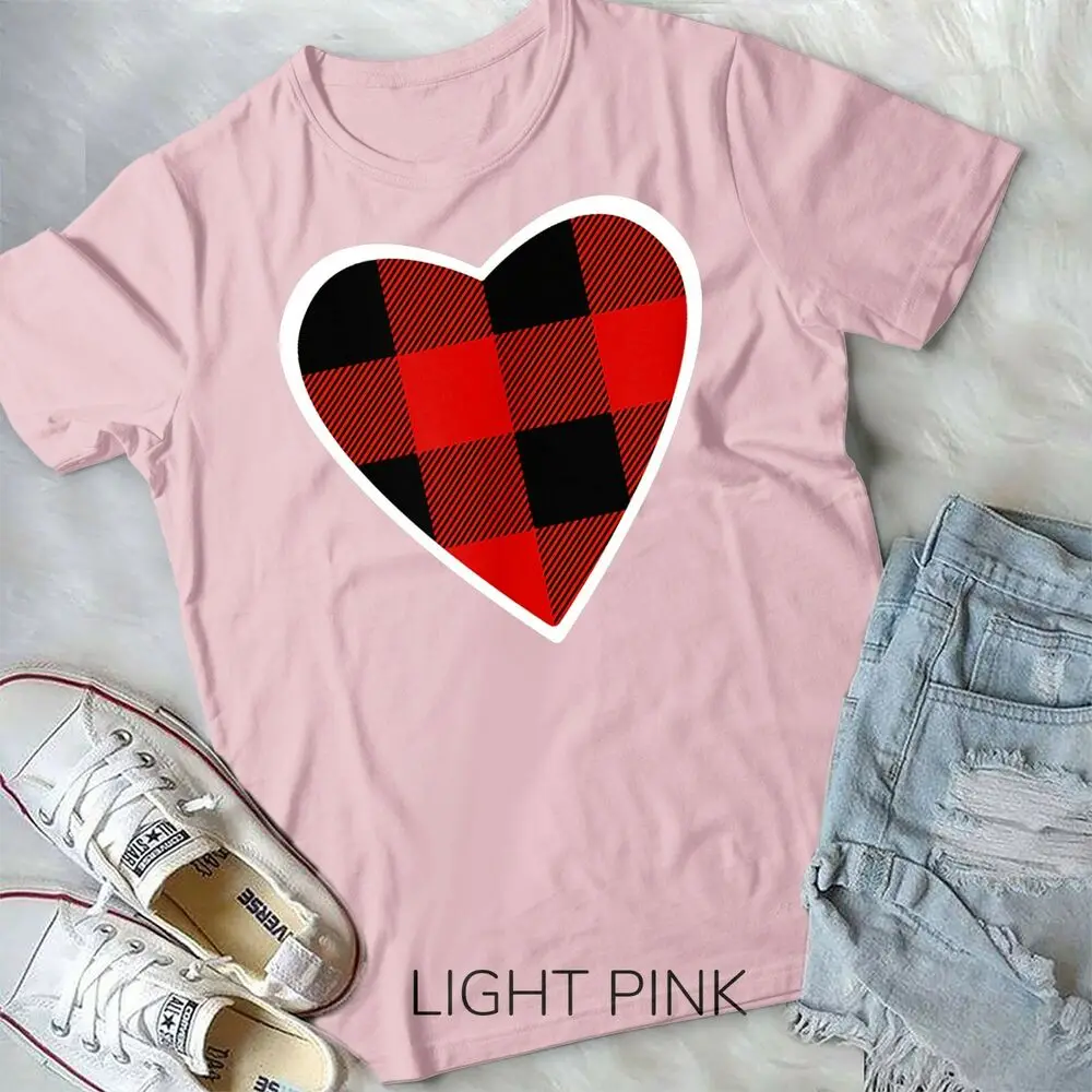 Buffalo Plaid Red and Black Valentine Heart T-Shirt Unisex T-shirt