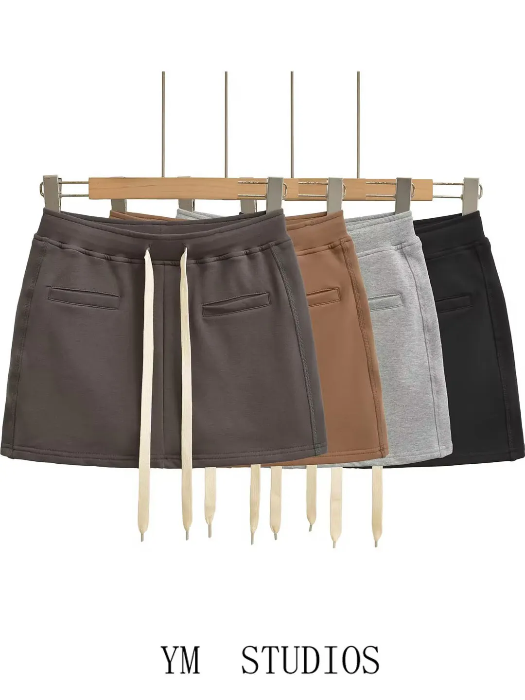 

American College Sle High Waist Dstring A-Line Skirt with Inner Anti-Light Boting Sweat Skirt Women's Skirt