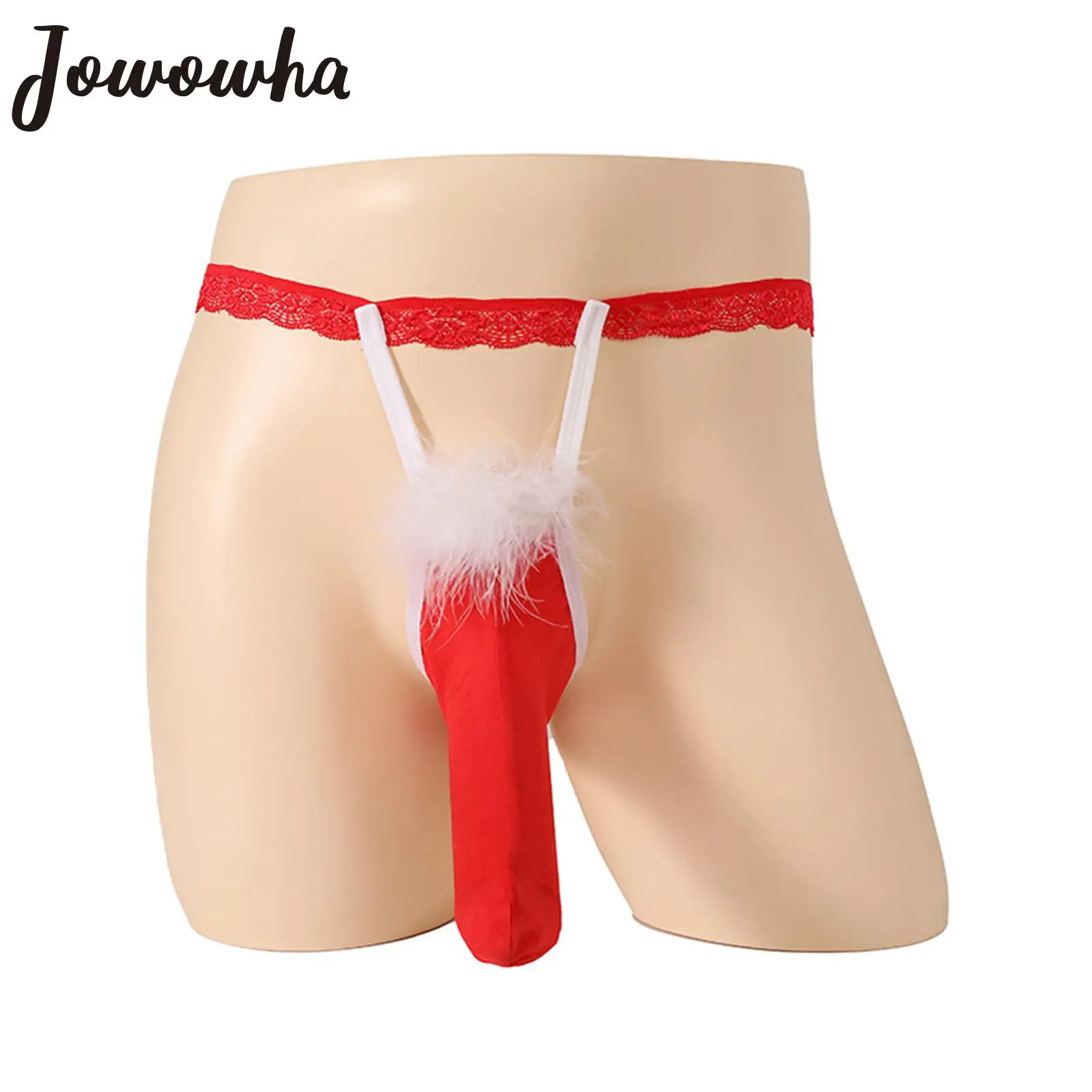 

Mens Christmas Themed Fancy G-string T-Back Thongs Fluffy Feather Contrast Soft Sheath Underwear Exotic Briefs Sissy Lingerie