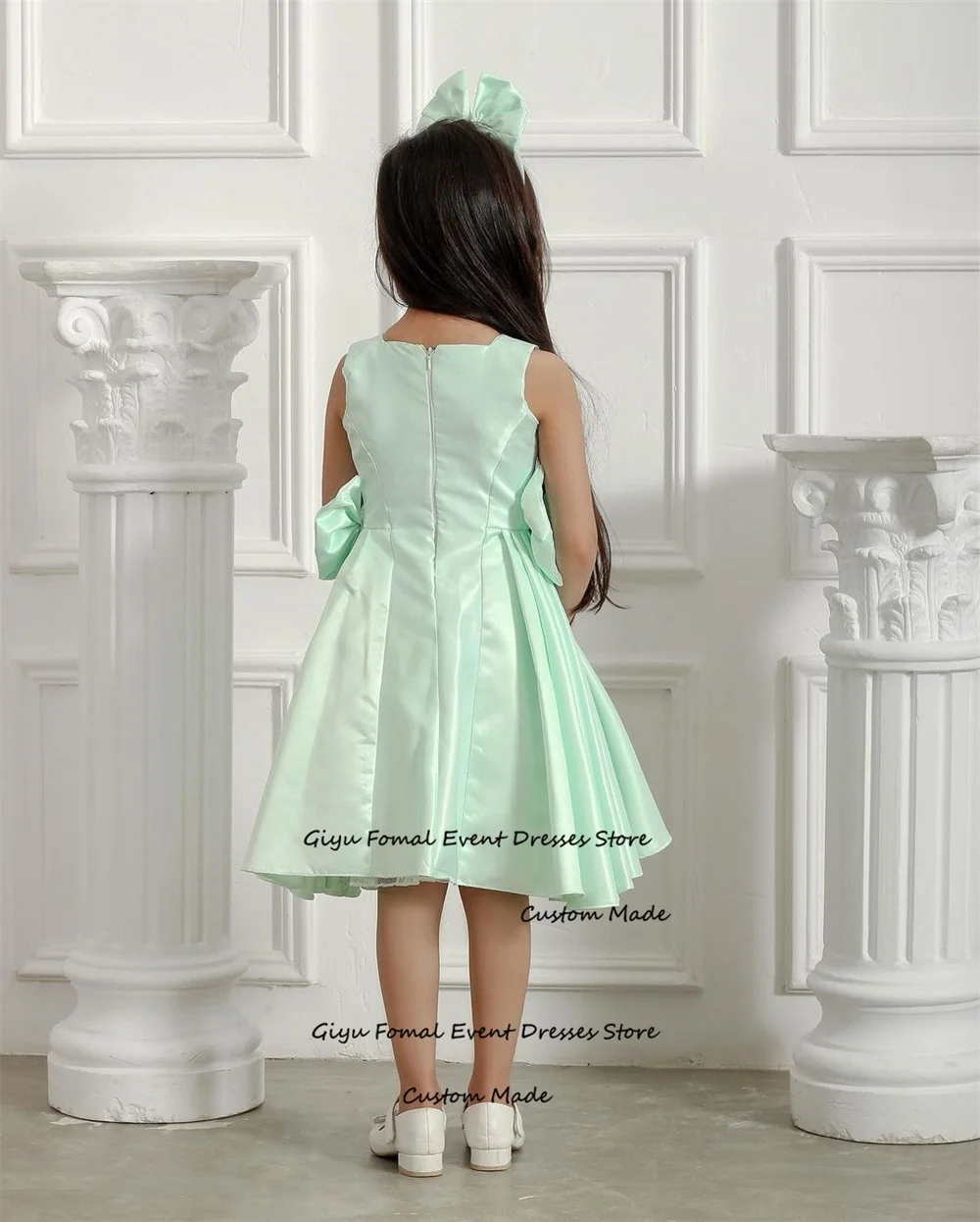 Giyu Fairy-Vestido de casamento verde infantil, colarinho quadrado, vestidos para meninas drapeadas, vestido formal de aniversário, florista