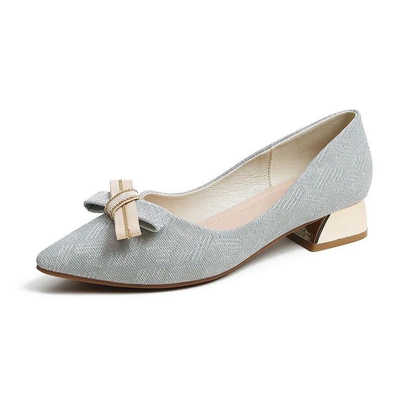 Gorasion Summer Women's Thick Heeled Pointed Toe Pumps Women Elegant Fairy Bow Tielarge Slip-on Low Heel Shoes Lady Handmade