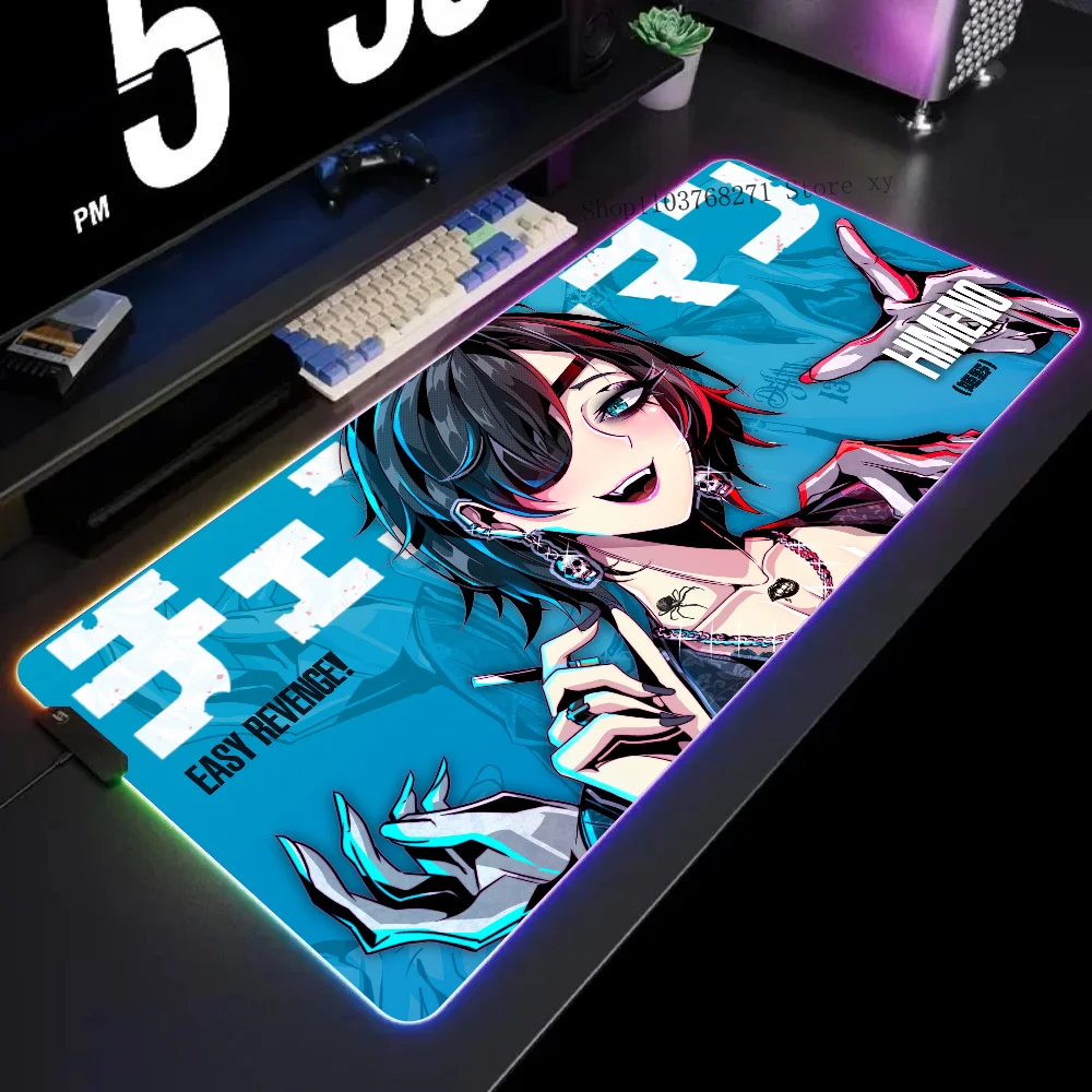 Himeno Chainsaw Man Mousepad XXL RGB Gaming Mouse Pads HD Black Gamer Accessories Large LED