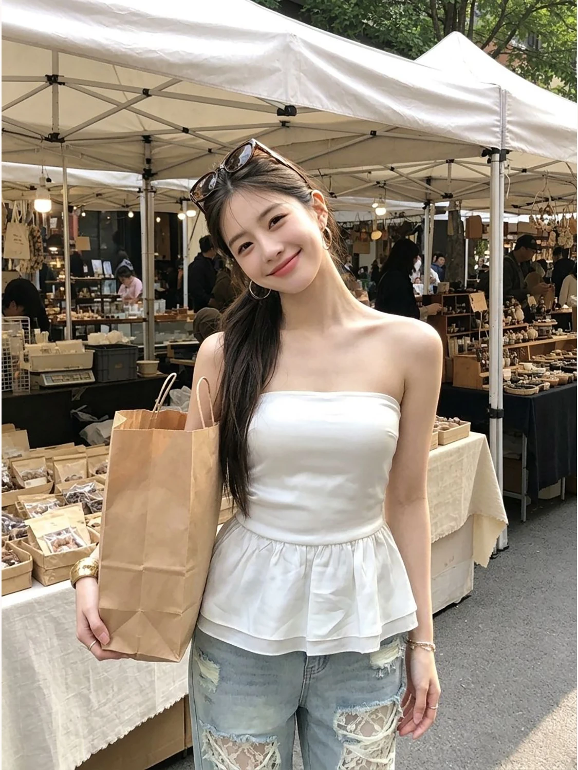 Sultry Shoulder Baring Tube Top Vest Women's Fashion Spring Summer White Slim Fit Trendy Sleeveless Beautiful Back Unisex