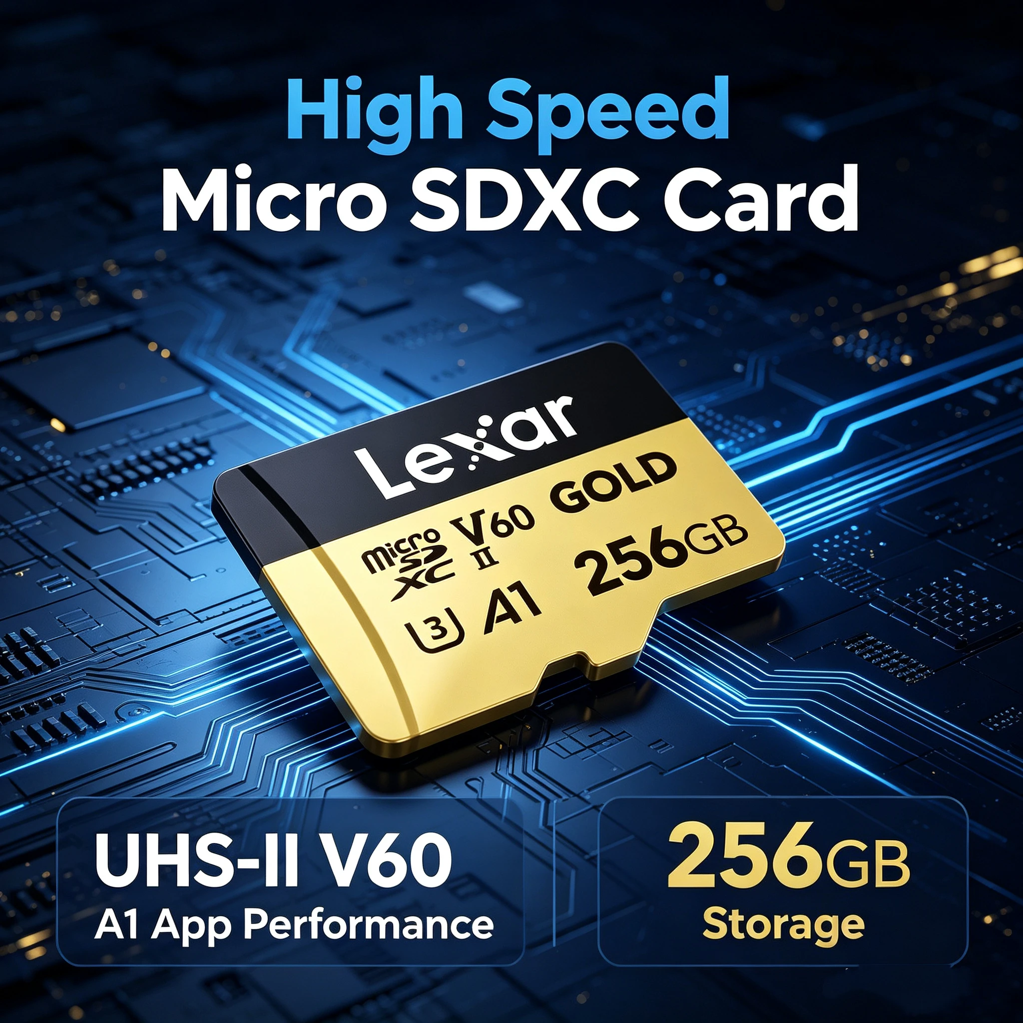 Lexar GOLD Professional V60 UHS-II Micro SDXC TF Card 128/256GB,4K Ultra HD,Read 280MB/s Write 180MB/s for Sports Camera & Drone